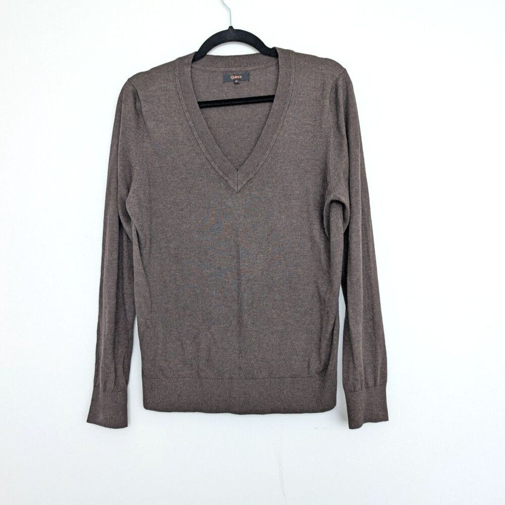 Quince Lightweight Cotton Cashmere V Neck Sweater Sz M Mocha Heather Minimalist